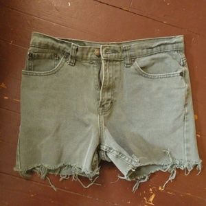 Army Green Frayed Cut Off Shorts